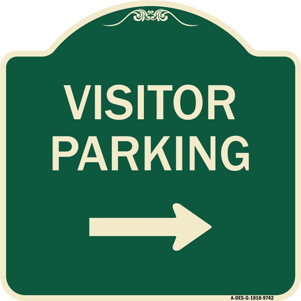 Designer Series-Visitor Parking With Right Arrow Green, 18" x 18", G-1818-9742